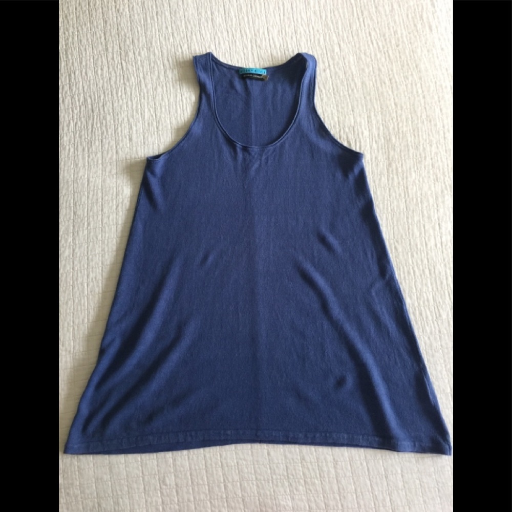 Alice + Olivia blue woven linen trapeze tank top